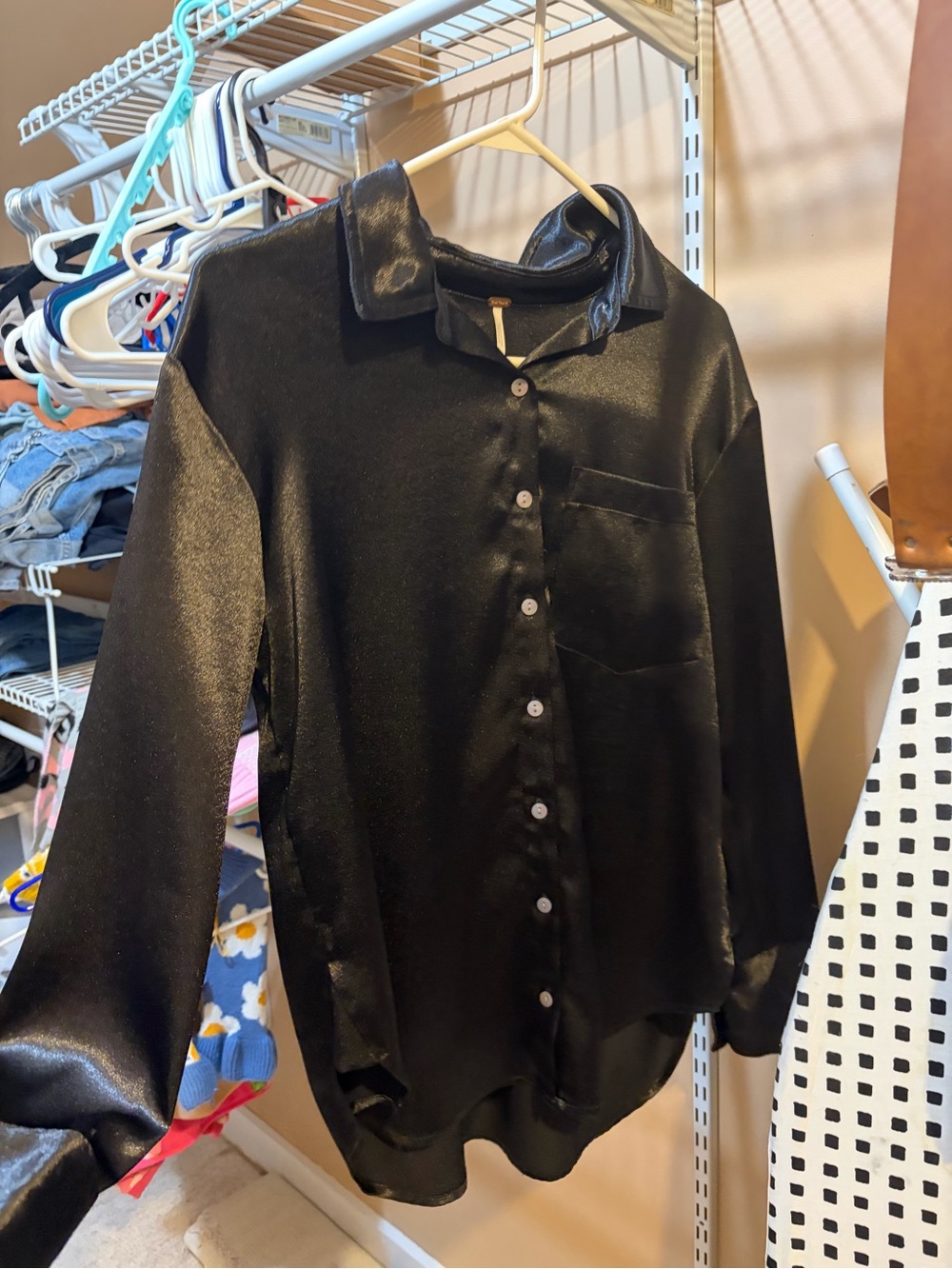 Free People Black Satin Button-Down Shirt for Kids